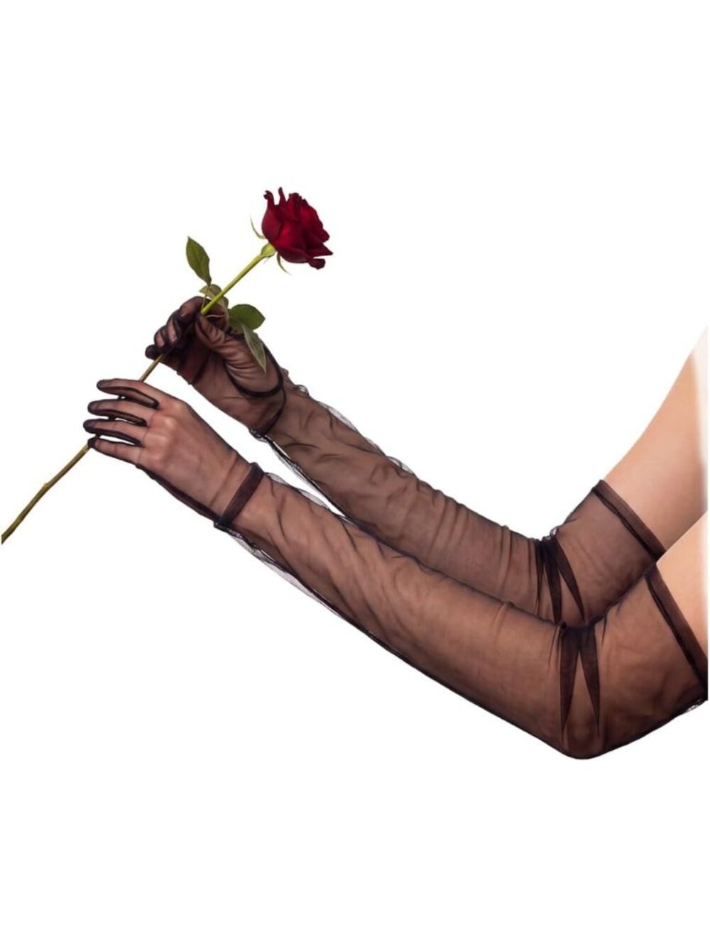 Women's Black Long Sheer Mesh Extra-long Opera Length Finger Tulle Gloves
